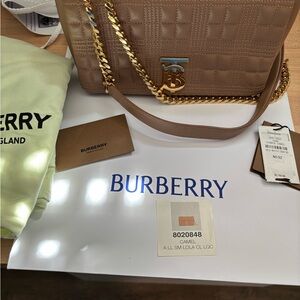 Burberry Lola Tan Quilted Shoulder Bag with Gold Chain